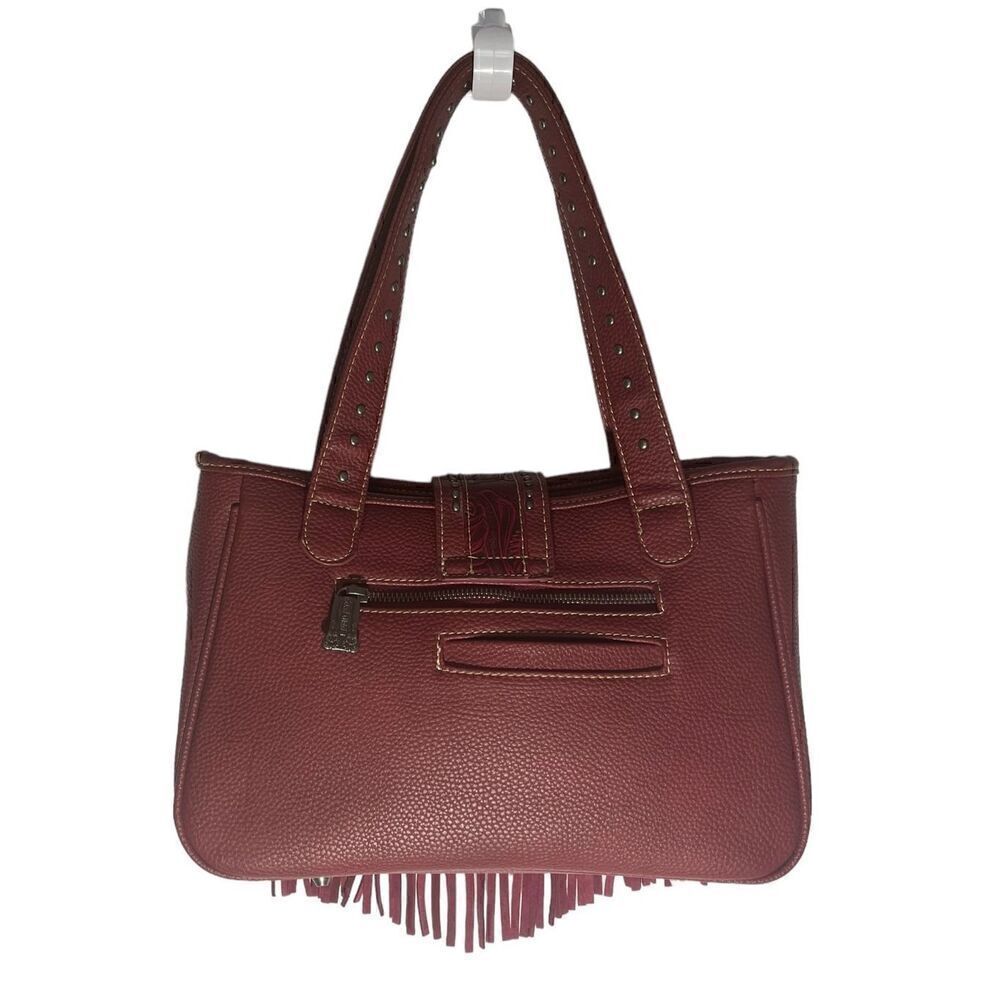 Trinty Ranch Western Red/Black Fringe Leather Accents Concealed Carry Shoulder B - Picture 2 of 5